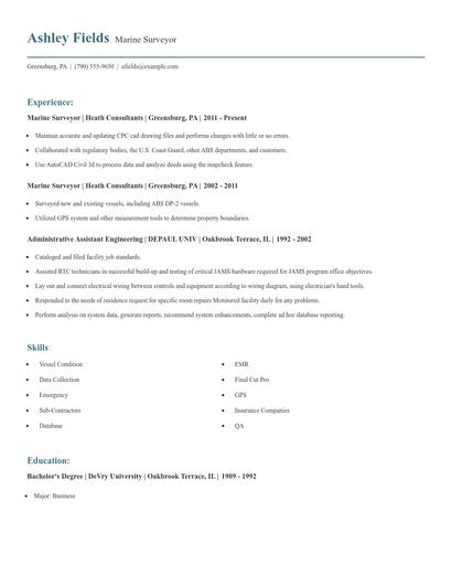 Marine Surveyor Resume