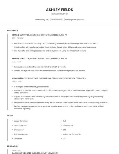Marine Surveyor Resume