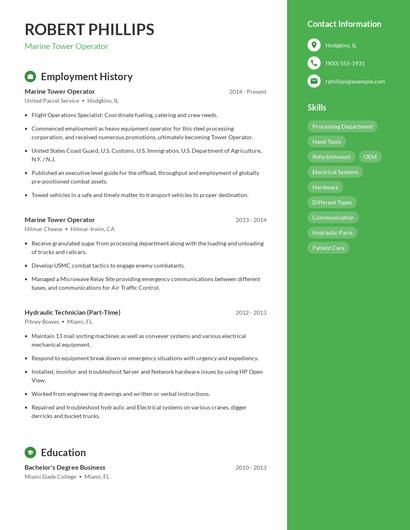 Marine Tower Operator Resume