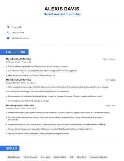 Market Analyst Internship Resume