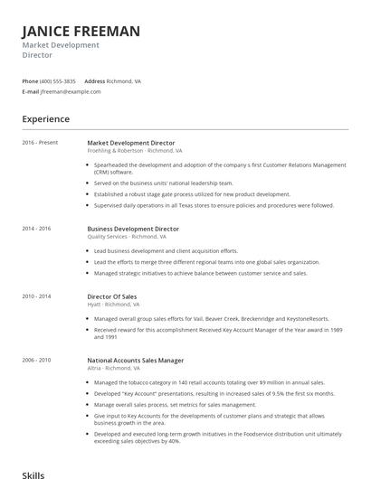 Market Development Director Resume