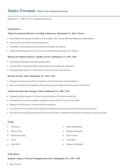 Market Development Director Resume