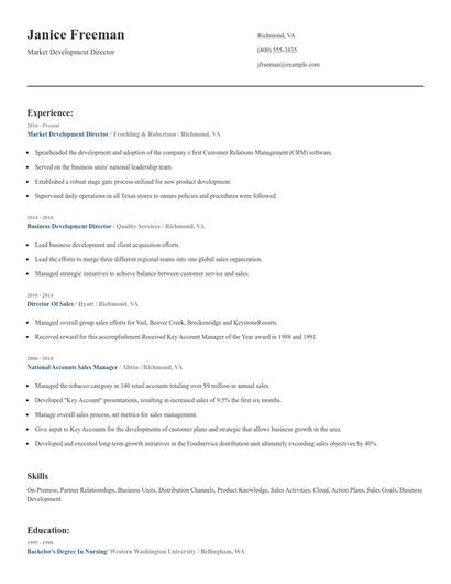Market Development Director Resume