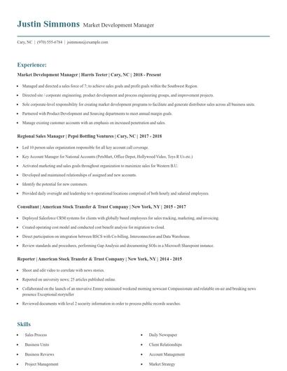 Market Development Manager Resume