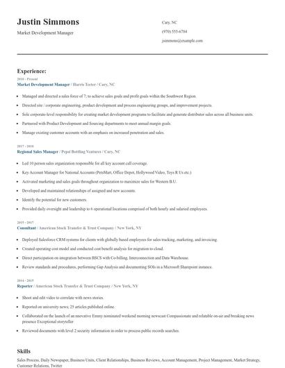 Market Development Manager Resume