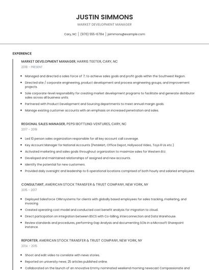 Market Development Manager Resume