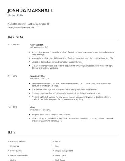 Market Editor Resume
