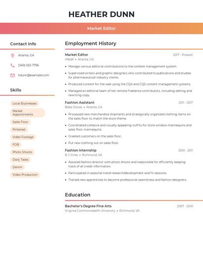 Market Editor Resume