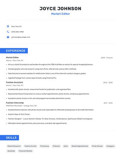 Market Editor Resume