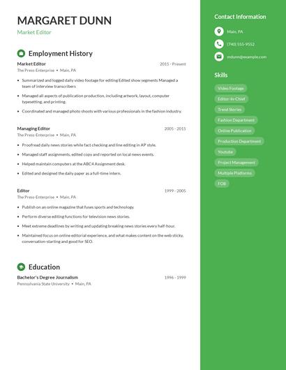 Market Editor Resume