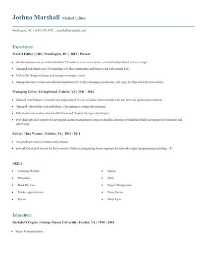 Market Editor Resume