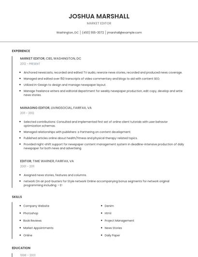 Market Editor Resume