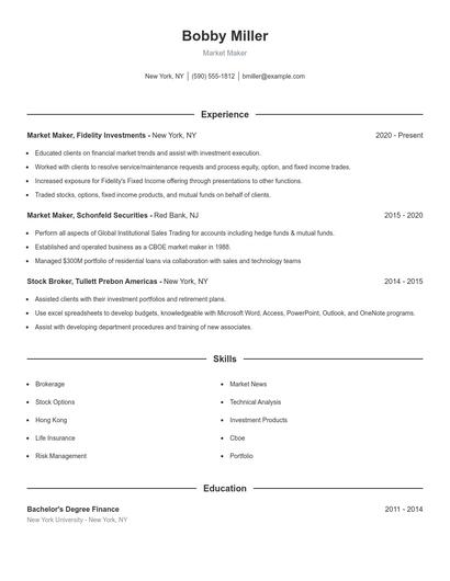 Market Maker Resume