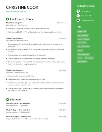 Market News Reporter Resume