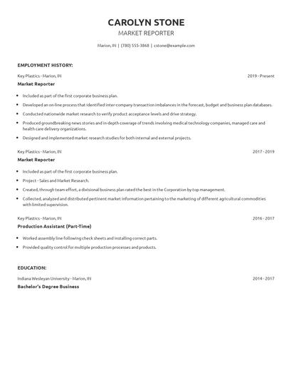 Market Reporter Resume