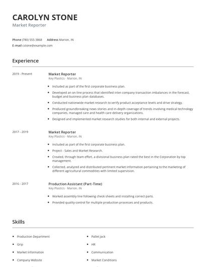 Market Reporter Resume