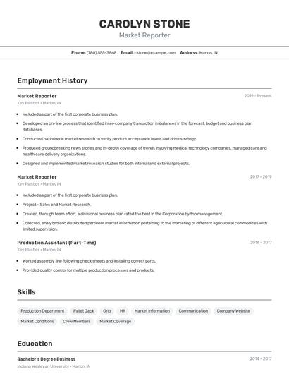 Market Reporter Resume