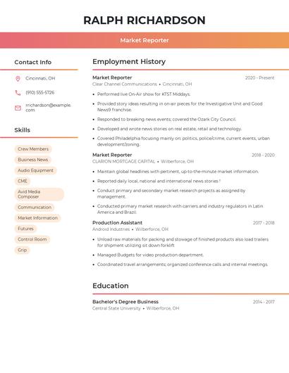 Market Reporter Resume