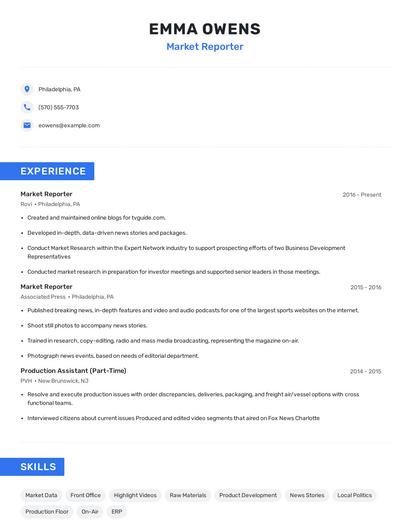 Market Reporter Resume