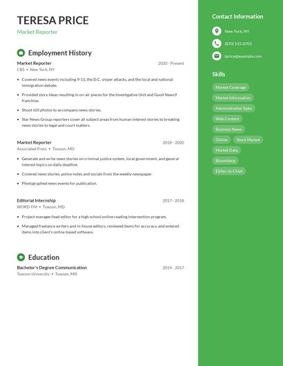 Market Reporter Resume