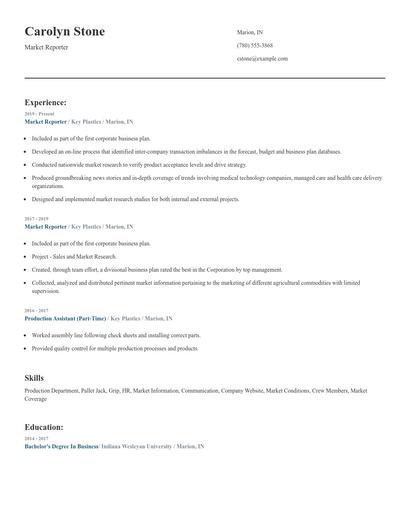 Market Reporter Resume