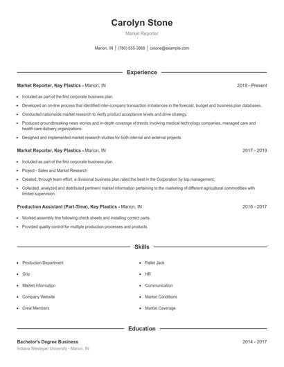 Market Reporter Resume