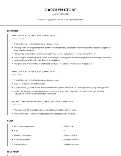 Market Reporter Resume