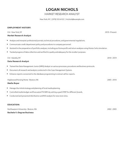 Market Research Analyst Resume