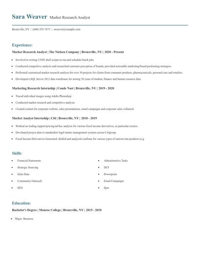 Market Research Analyst Resume