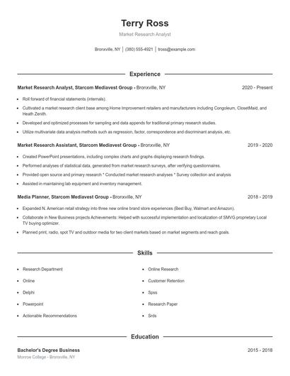Market Research Analyst Resume