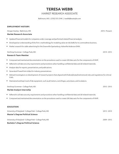 Market Research Associate Resume