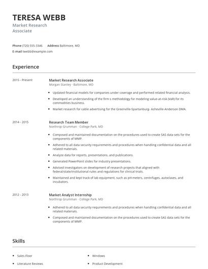 Market Research Associate Resume