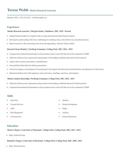 Market Research Associate Resume
