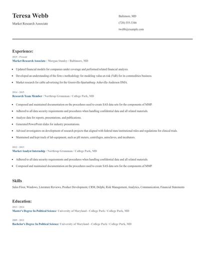 Market Research Associate Resume