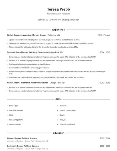 Market Research Associate Resume