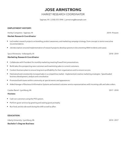 Market Research Coordinator Resume