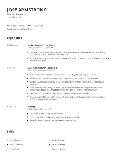 Market Research Coordinator Resume