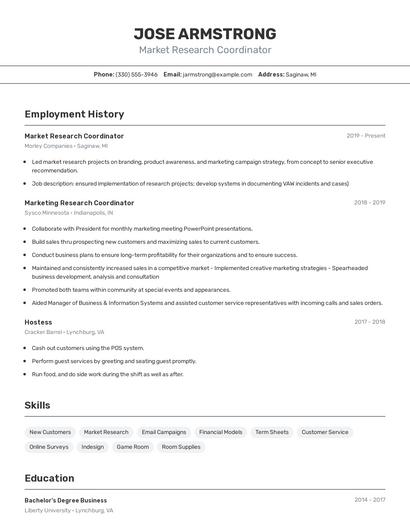 Market Research Coordinator Resume