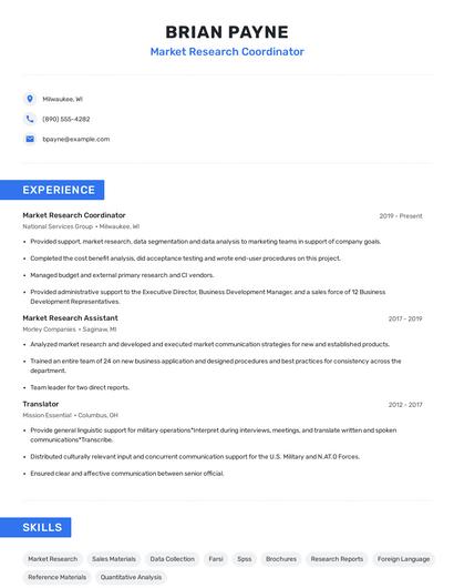 Market Research Coordinator Resume