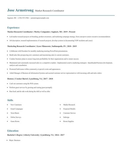 Market Research Coordinator Resume