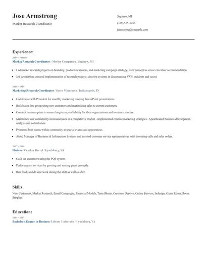 Market Research Coordinator Resume