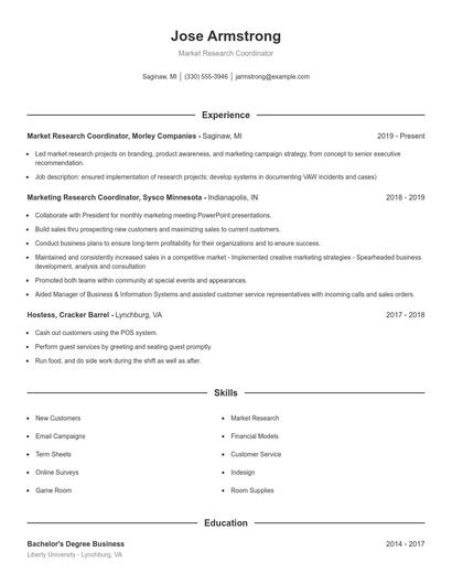 Market Research Coordinator Resume