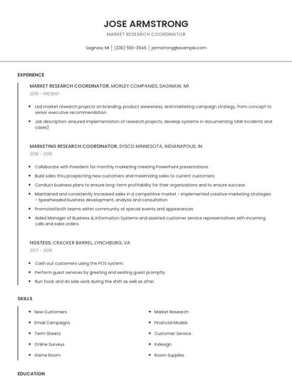 Market Research Coordinator Resume