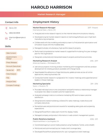 Market Research Manager Resume