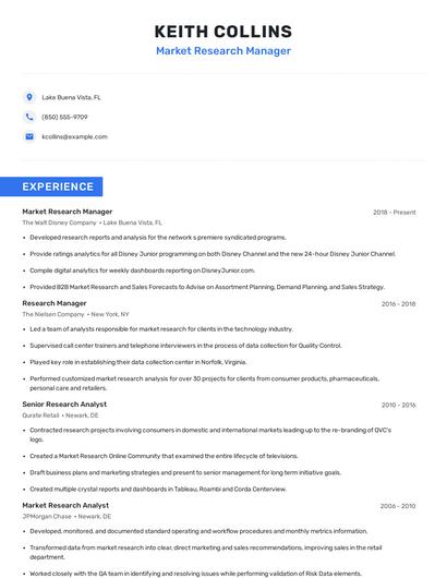 Market Research Manager Resume