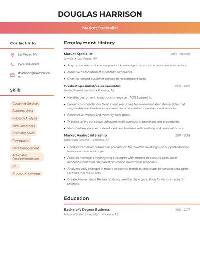 Market Specialist Resume