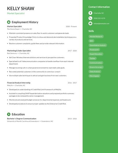 Market Specialist Resume