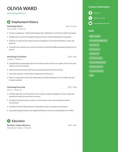Marketing Advisor Resume