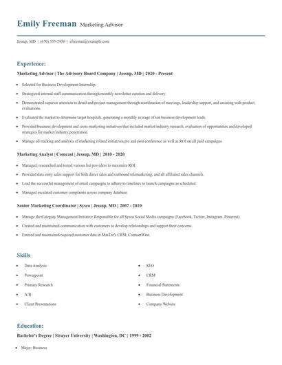 Marketing Advisor Resume