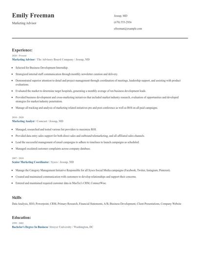 Marketing Advisor Resume